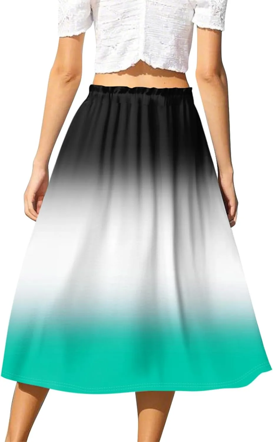 ADHOWBEW Long Skirts for Women A Line Midi Length Ruffle Plus Size Trendy High Waisted Cute Casual Flowy Beach Spring Skirts