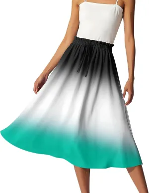 ADHOWBEW Long Skirts for Women A Line Midi Length Ruffle Plus Size Trendy High Waisted Cute Casual Flowy Beach Spring Skirts