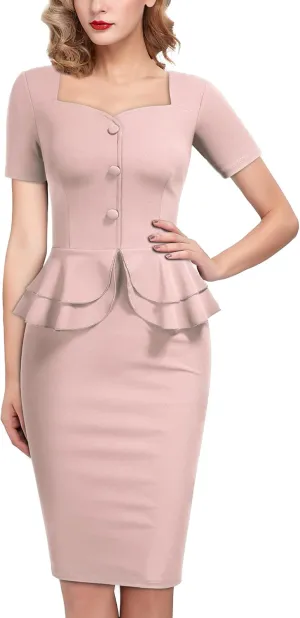 AISIZE Women's 1940s Vintage Square Peplum Bodycon Cocktail Dress