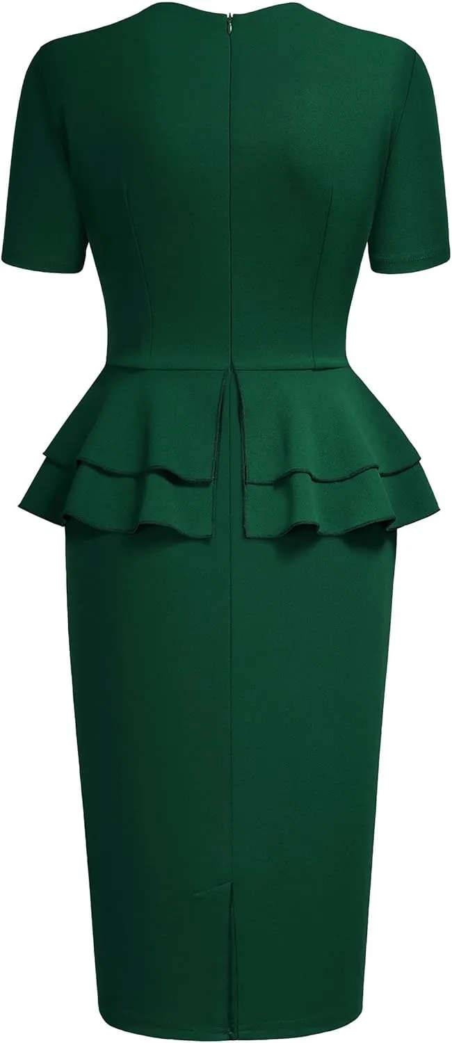 AISIZE Women's 1940s Vintage Square Peplum Bodycon Cocktail Dress
