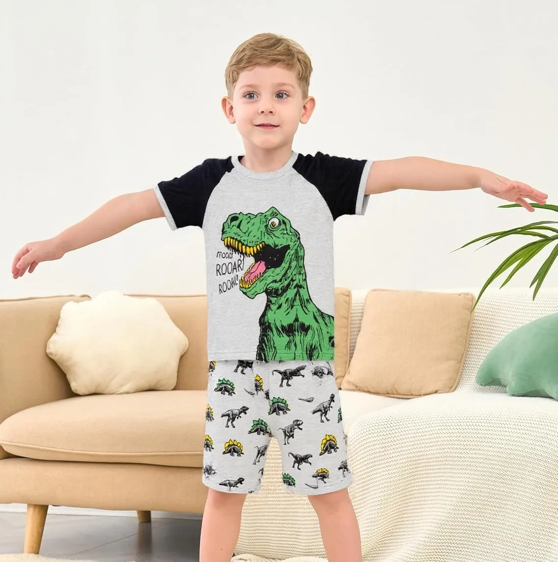 Akyzic Little Boy Short Pajamas Sets for Toddler Sleepwear Summer 2 Piece kids Pjs 2-7T
