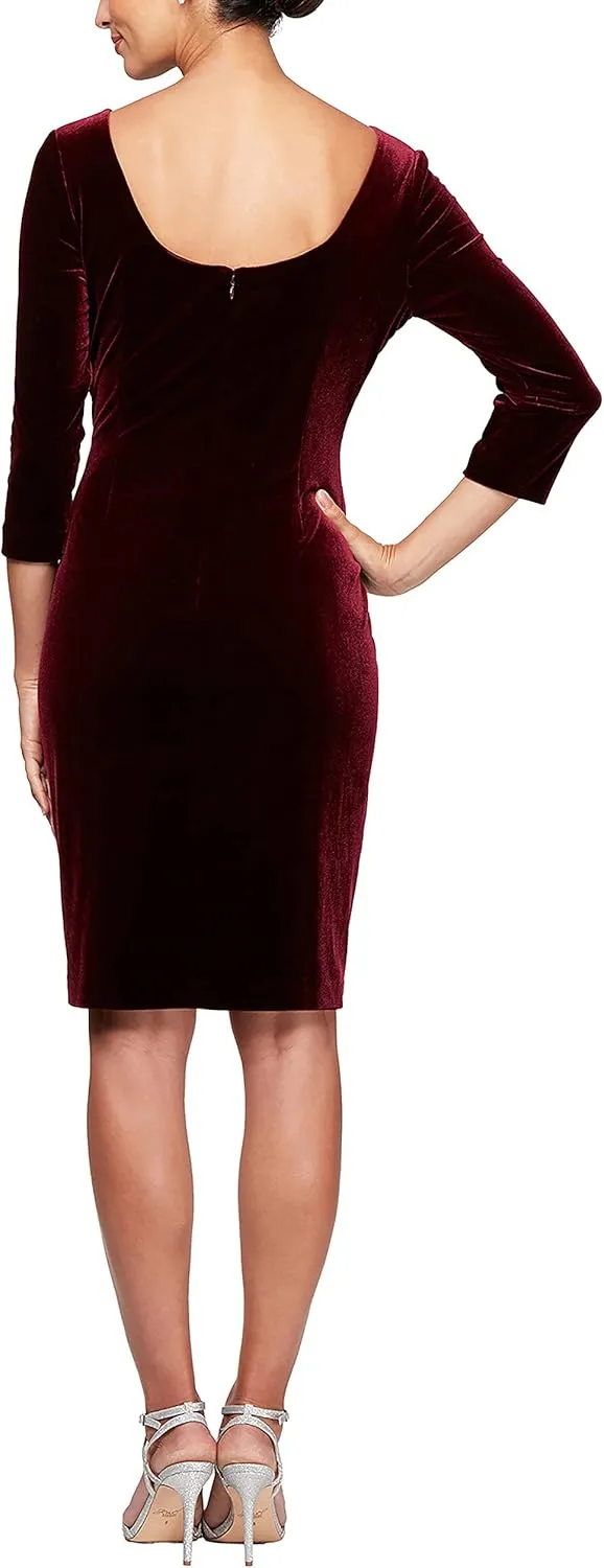 Alex Evenings Women's Short Velvet Cocktail Dress with Beading Detail (Reg Petite)