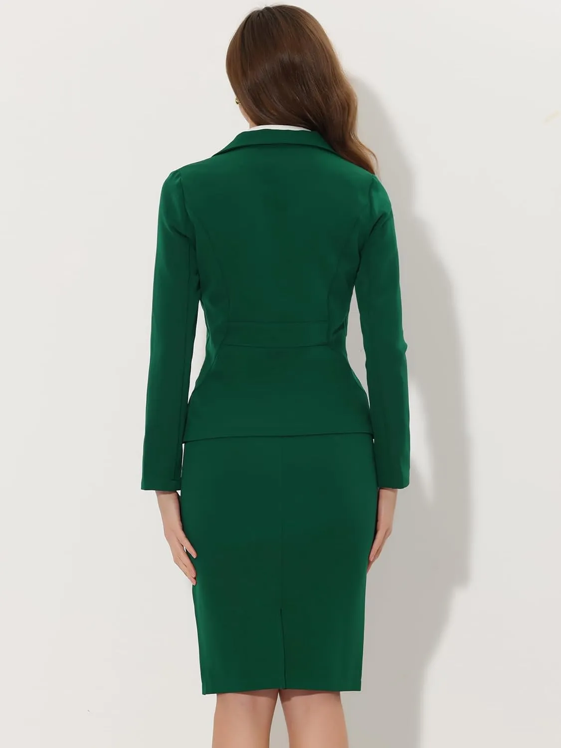 Allegra K Women's 2 Piece Suit Skirt Set Business Casual Long Sleeve Blazer and Pencil Skirt