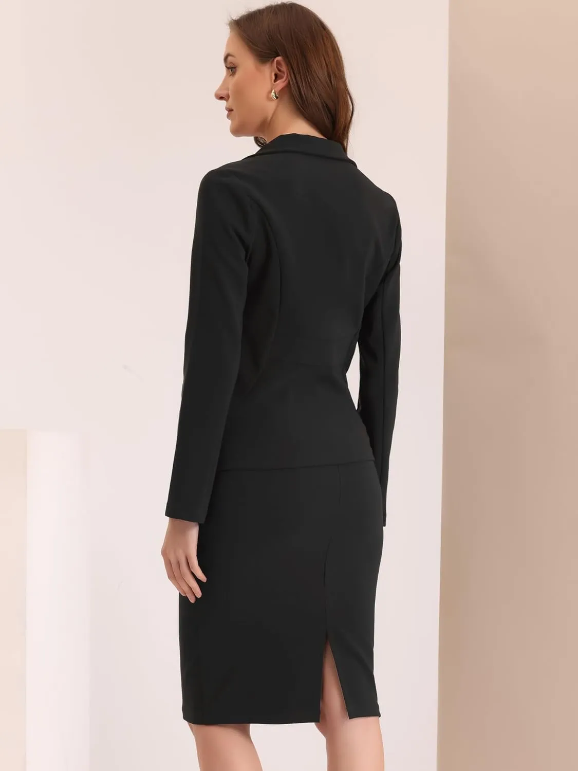 Allegra K Women's 2 Piece Suit Skirt Set Business Casual Long Sleeve Blazer and Pencil Skirt
