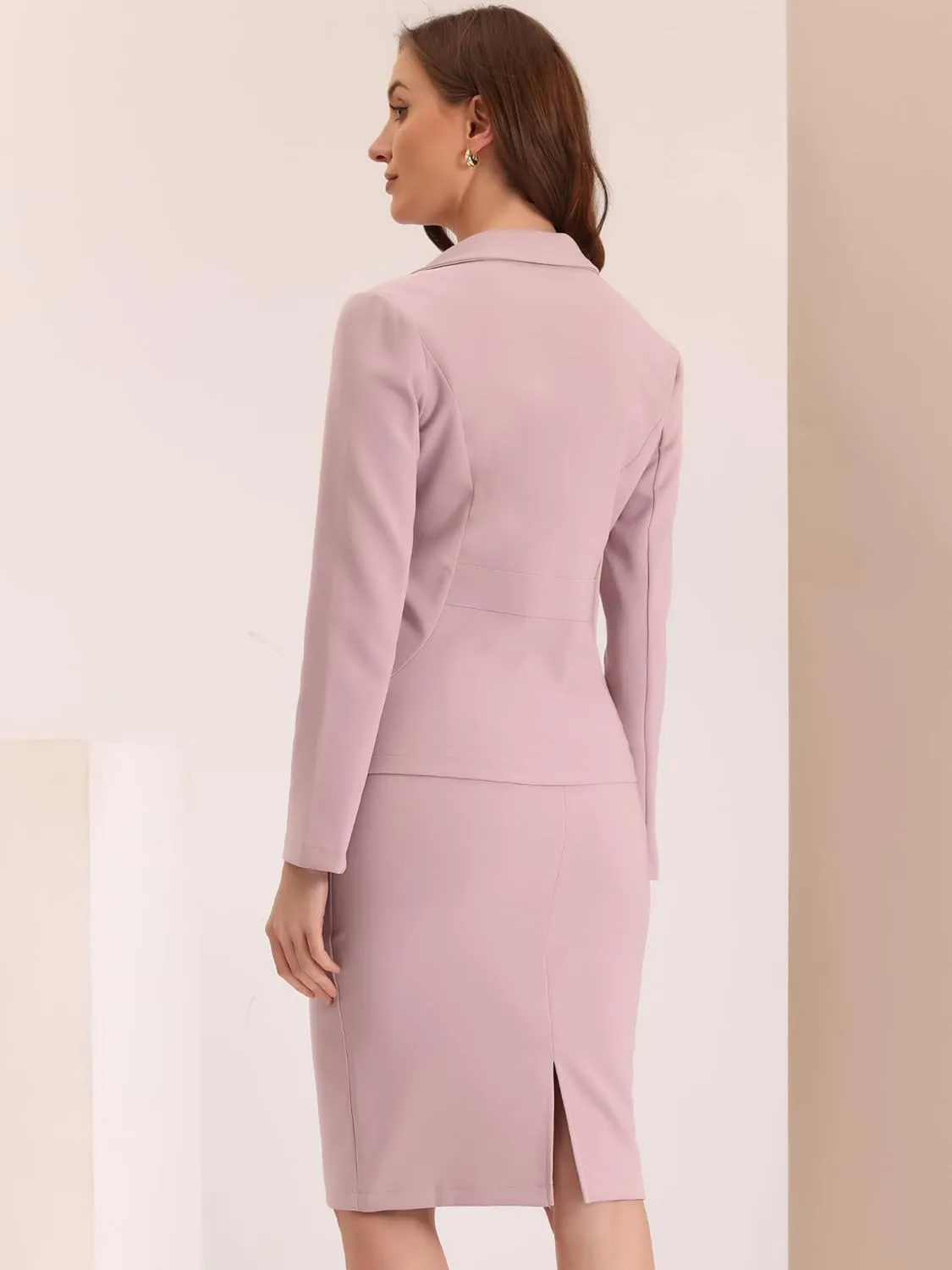Allegra K Women's 2 Piece Suit Skirt Set Business Casual Long Sleeve Blazer and Pencil Skirt
