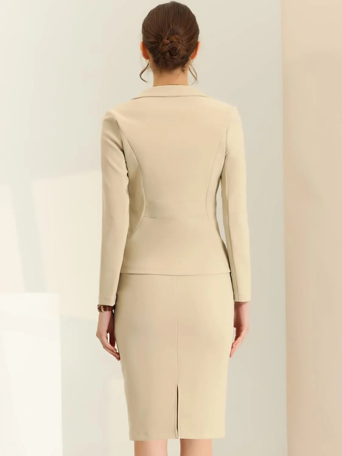 Allegra K Women's 2 Piece Suit Skirt Set Business Casual Long Sleeve Blazer and Pencil Skirt