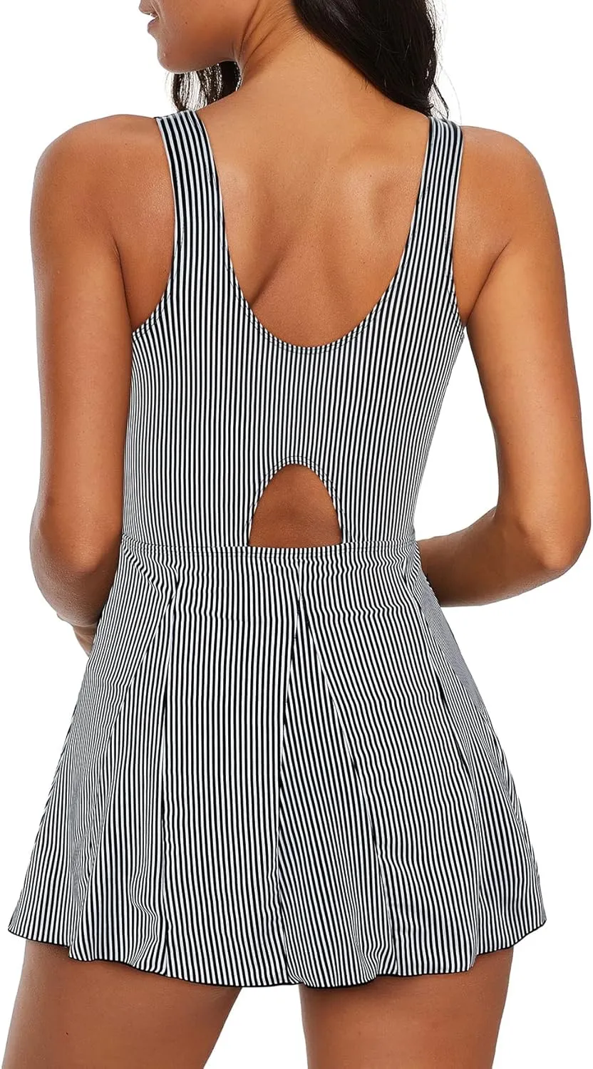 American Trends Bathing Suit for Women Tummy Control Swim Dress One Piece Swimsuits Mesh Swimming Suit Skirt Swimwear
