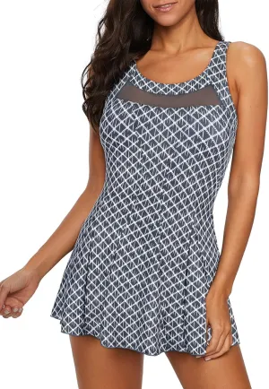 American Trends Bathing Suit for Women Tummy Control Swim Dress One Piece Swimsuits Mesh Swimming Suit Skirt Swimwear