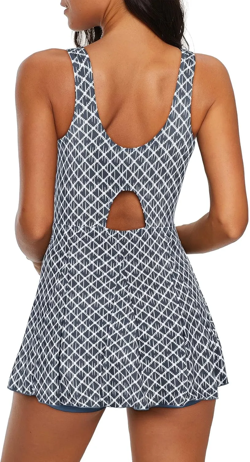 American Trends Bathing Suit for Women Tummy Control Swim Dress One Piece Swimsuits Mesh Swimming Suit Skirt Swimwear