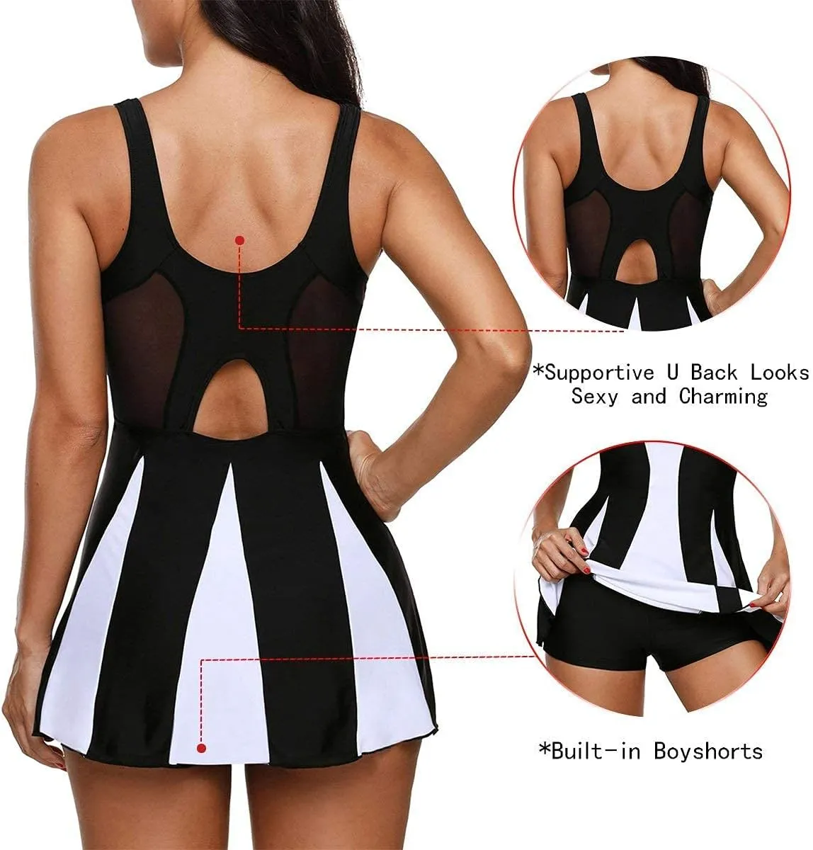American Trends Bathing Suit for Women Tummy Control Swim Dress One Piece Swimsuits Mesh Swimming Suit Skirt Swimwear