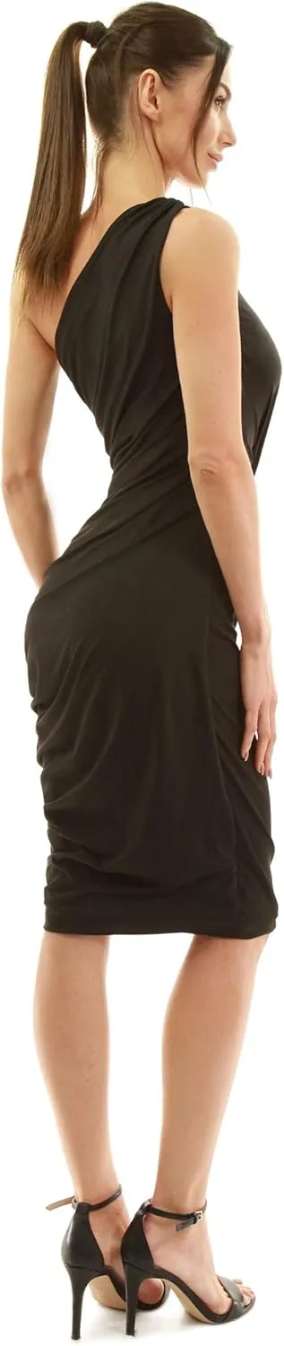 AmlieBoutik Women Sexy One Shoulder Sleeveless Bodycon Ruched Party Wedding Cocktail Dress