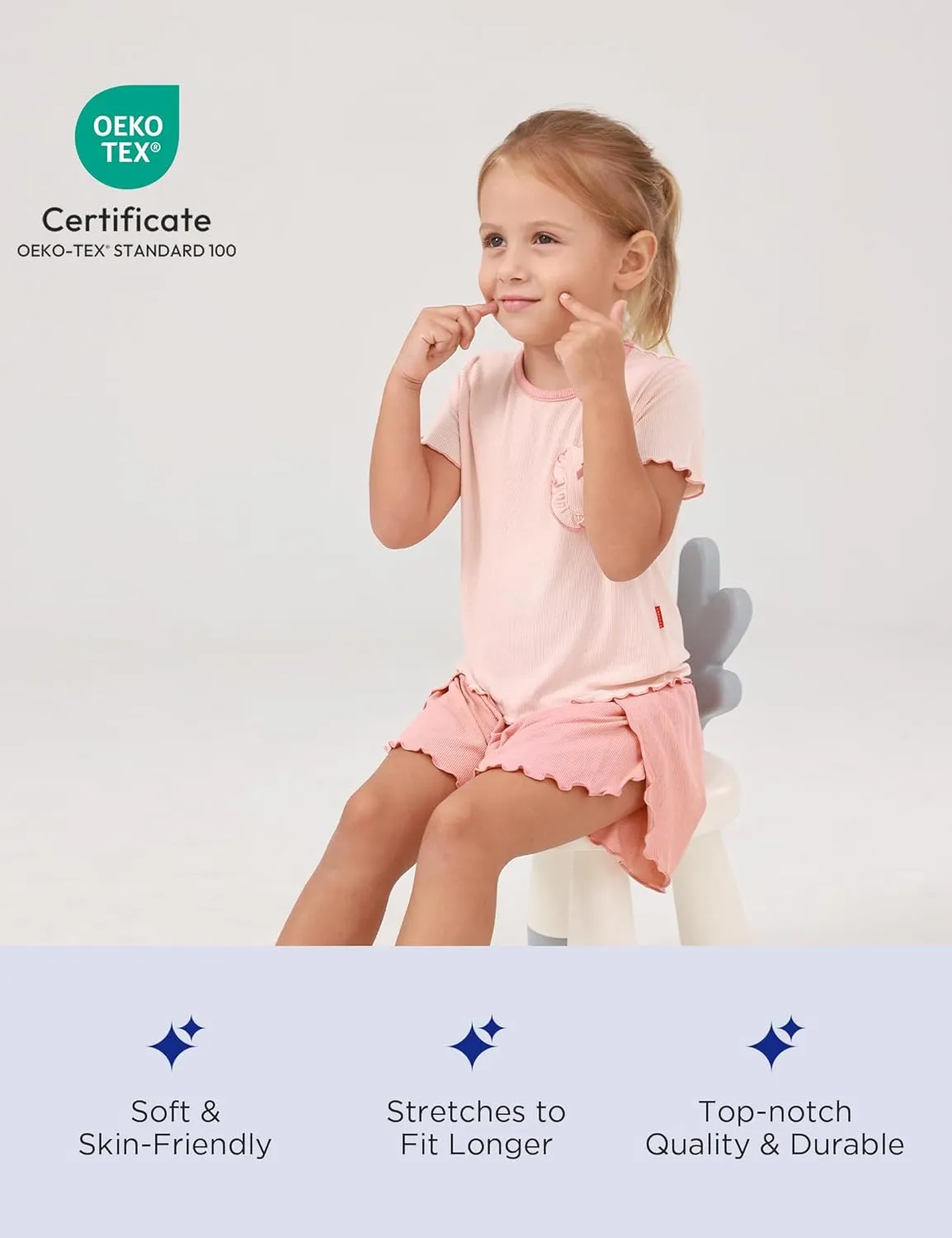 Bamboo Viscose Pajamas for Toddler Girls Short Sleeve Top and Shorts Two Piece Kids Pj Set