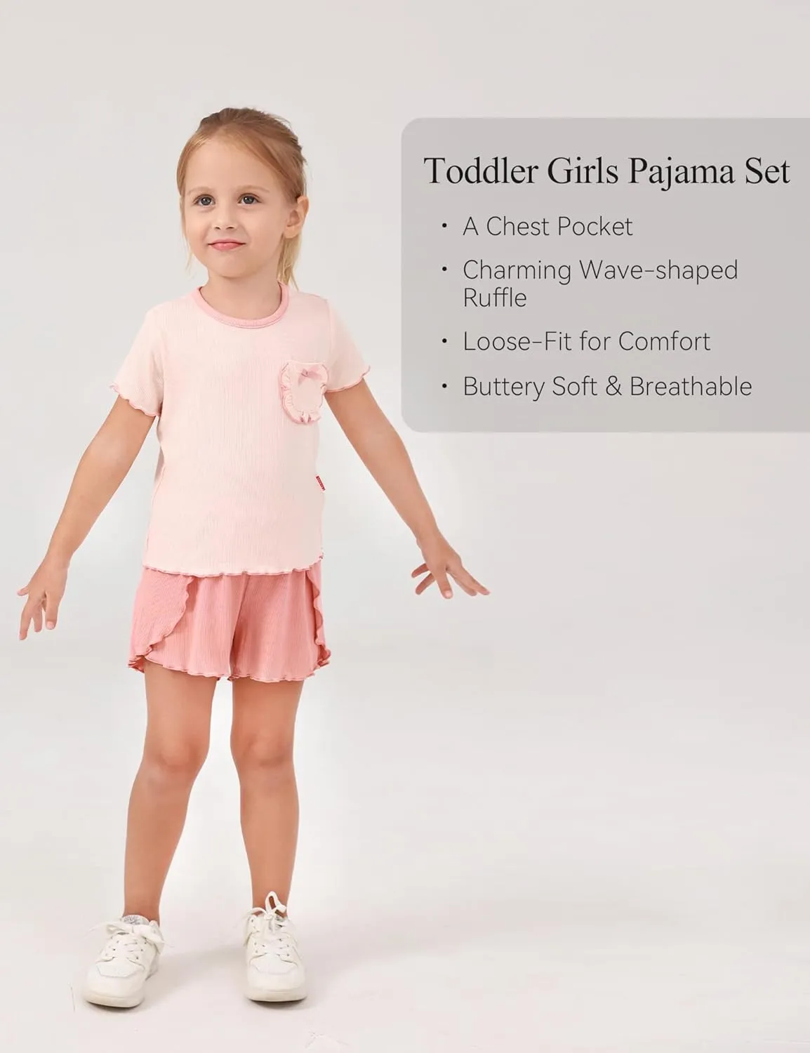 Bamboo Viscose Pajamas for Toddler Girls Short Sleeve Top and Shorts Two Piece Kids Pj Set