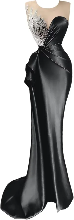 Beaded Prom Dresses for Women Deep V-Neck Mermaid Formal Dress with Slit Sexy Evening Gowns DR0344