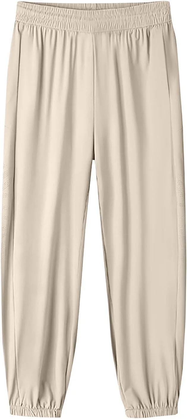 Beeswan Pants for Women Casual Loose Stretchy Work Pants Jogging Elastic Summer Solid Outfit Ankle-Length with Pockets
