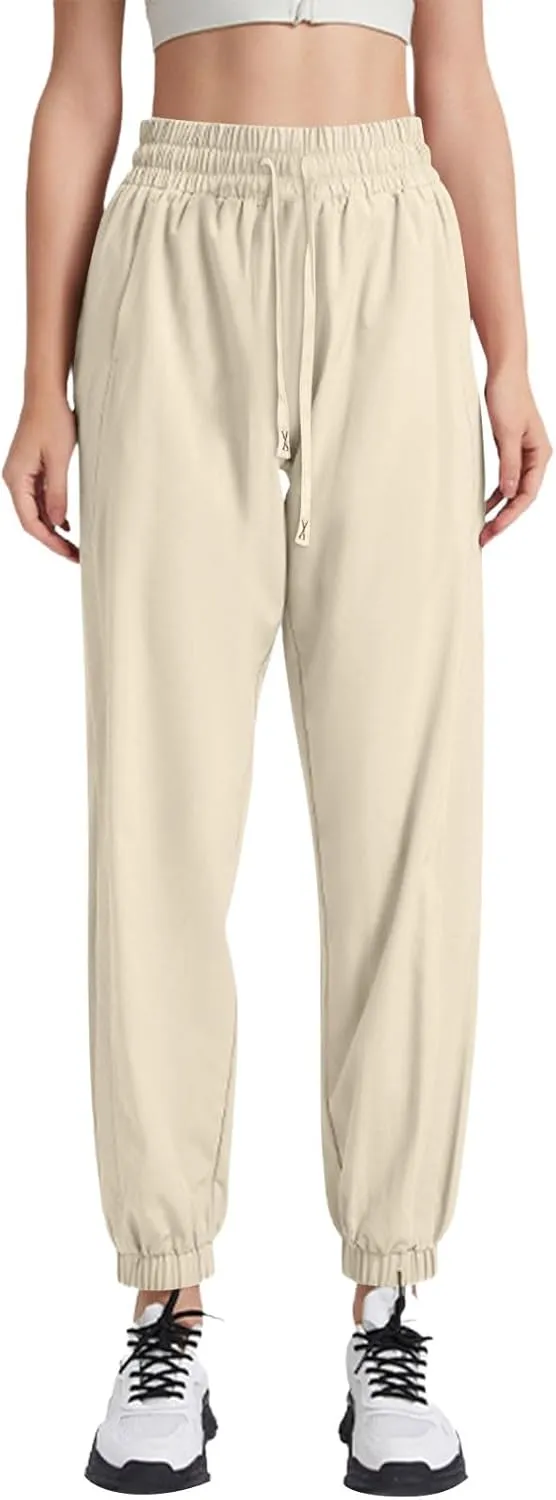 Beeswan Pants for Women Casual Loose Stretchy Work Pants Jogging Elastic Summer Solid Outfit Ankle-Length with Pockets