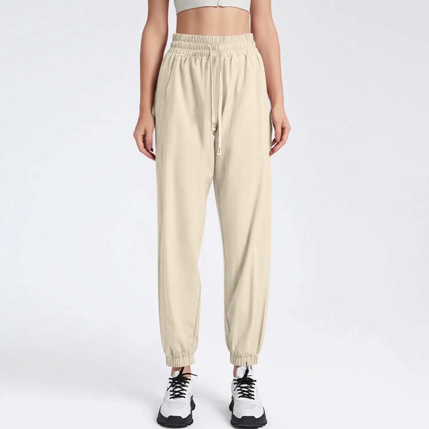 Beeswan Pants for Women Casual Loose Stretchy Work Pants Jogging Elastic Summer Solid Outfit Ankle-Length with Pockets