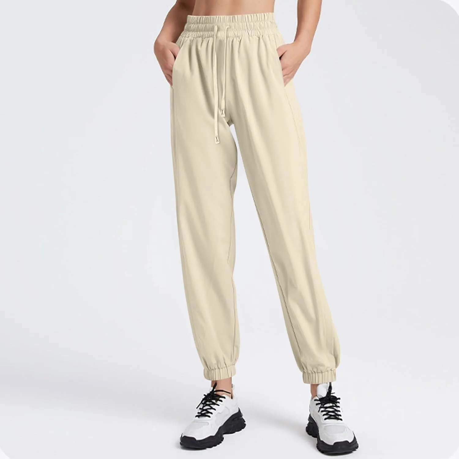 Beeswan Pants for Women Casual Loose Stretchy Work Pants Jogging Elastic Summer Solid Outfit Ankle-Length with Pockets