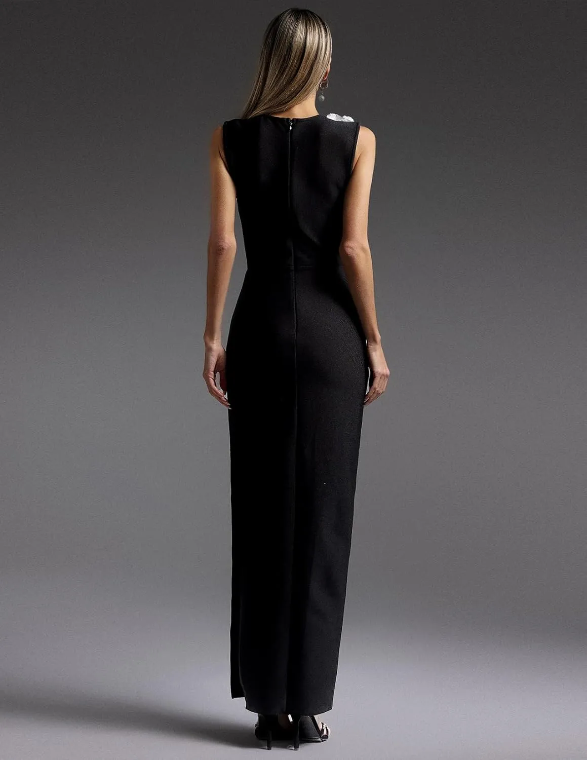 BELLA BARNETT Glamorous Black Deep V Neck Sleeveless Slit Bandage Cocktail Dress