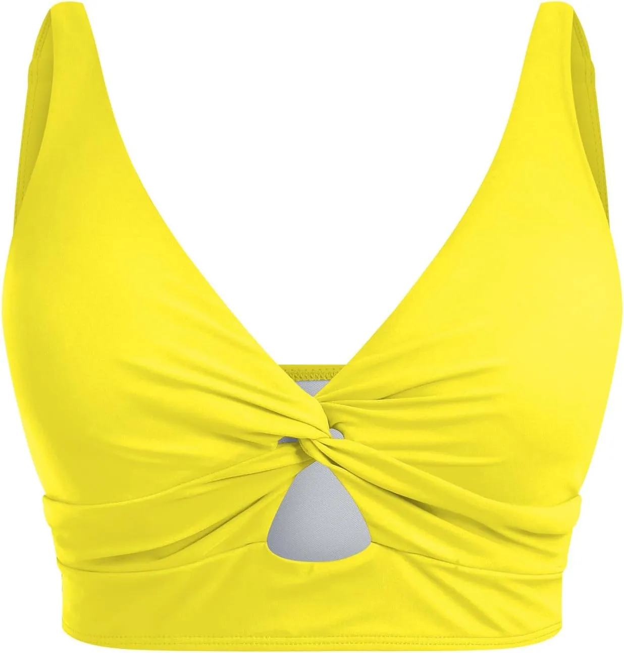 Bikini Tops for Women Cropped Tankini Tops Padded V Neck Knot Twist Cut Out Adjustable Tank Swimwear Top