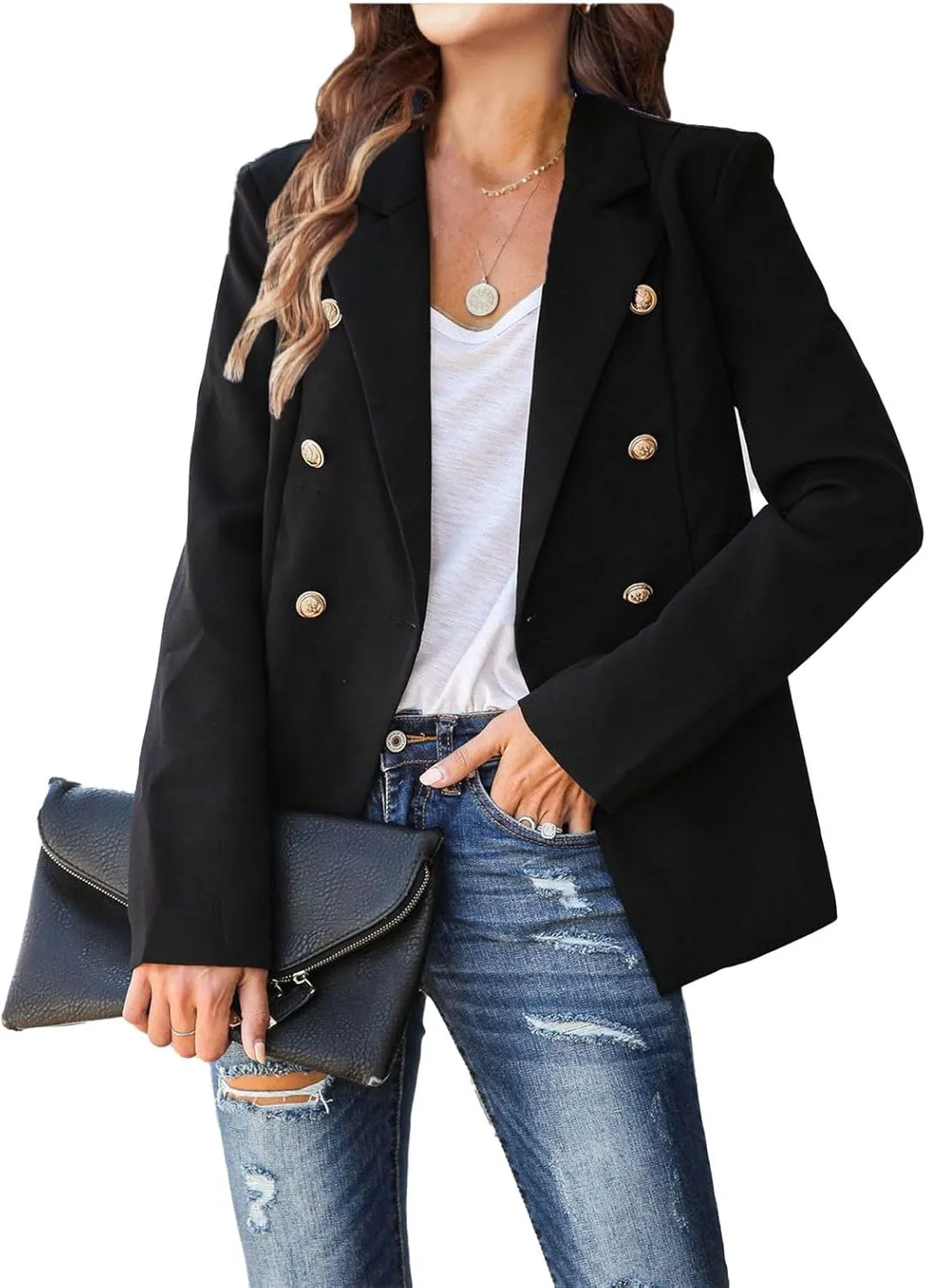 Blazer Jackets for Women Business Casual Long Sleeve Double Breasted Open Front Blazer Work 0Ffice Suit Jacket Tops