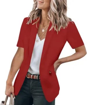 Blazers for Women Business Casual Short Sleeve Lapel Open Front Work Office Jacket Dressy Suit Jackets with Pockets