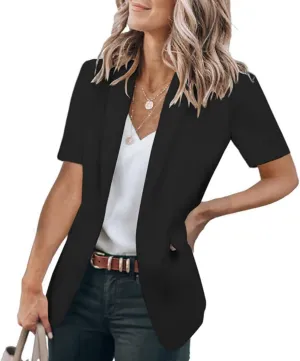 Blazers for Women Business Casual Short Sleeve Lapel Open Front Work Office Jacket Dressy Suit Jackets with Pockets