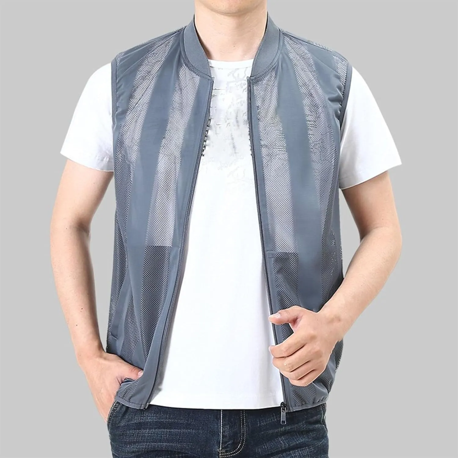 Cambkatl Men's Summer Mesh See Through Zip Vest Casual Lightweight Breathable Fishing Cycling Travel Sleeveless Jackets