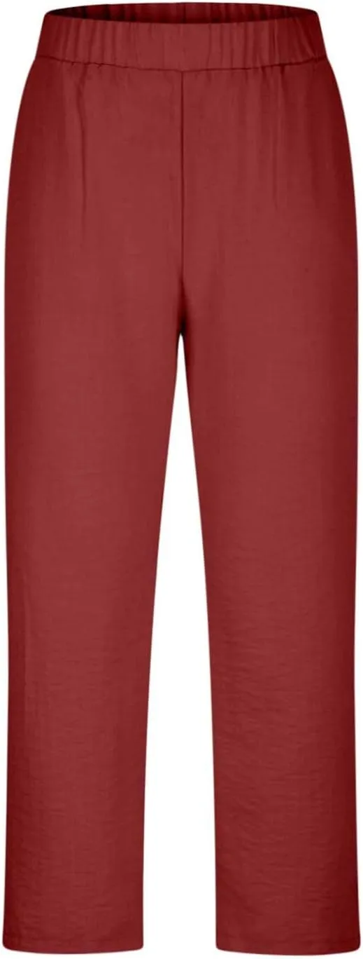 Capri Pants for Women Dressy Casual Stretch Summer 3/4 Length Trousers Wide Leg Cotton Linen Petite Cropped Pants
