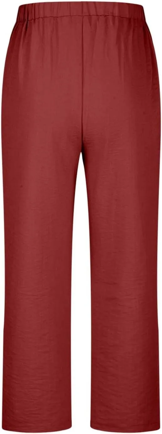 Capri Pants for Women Dressy Casual Stretch Summer 3/4 Length Trousers Wide Leg Cotton Linen Petite Cropped Pants
