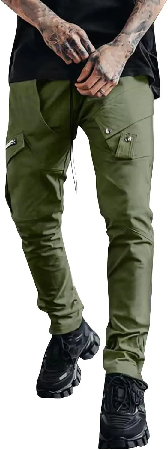 Cargo Pants for Men Relaxed Fit Mens Tapered Joggers Men's Flap Pocket Drawstring Elastic Waist Letter Graphic Street