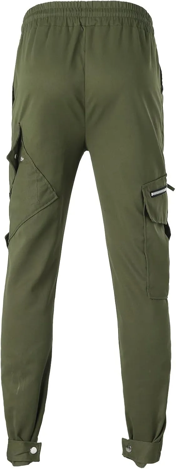 Cargo Pants for Men Relaxed Fit Mens Tapered Joggers Men's Flap Pocket Drawstring Elastic Waist Letter Graphic Street