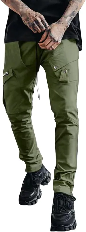 Cargo Pants for Men Relaxed Fit Mens Tapered Joggers Men's Flap Pocket Drawstring Elastic Waist Letter Graphic Street