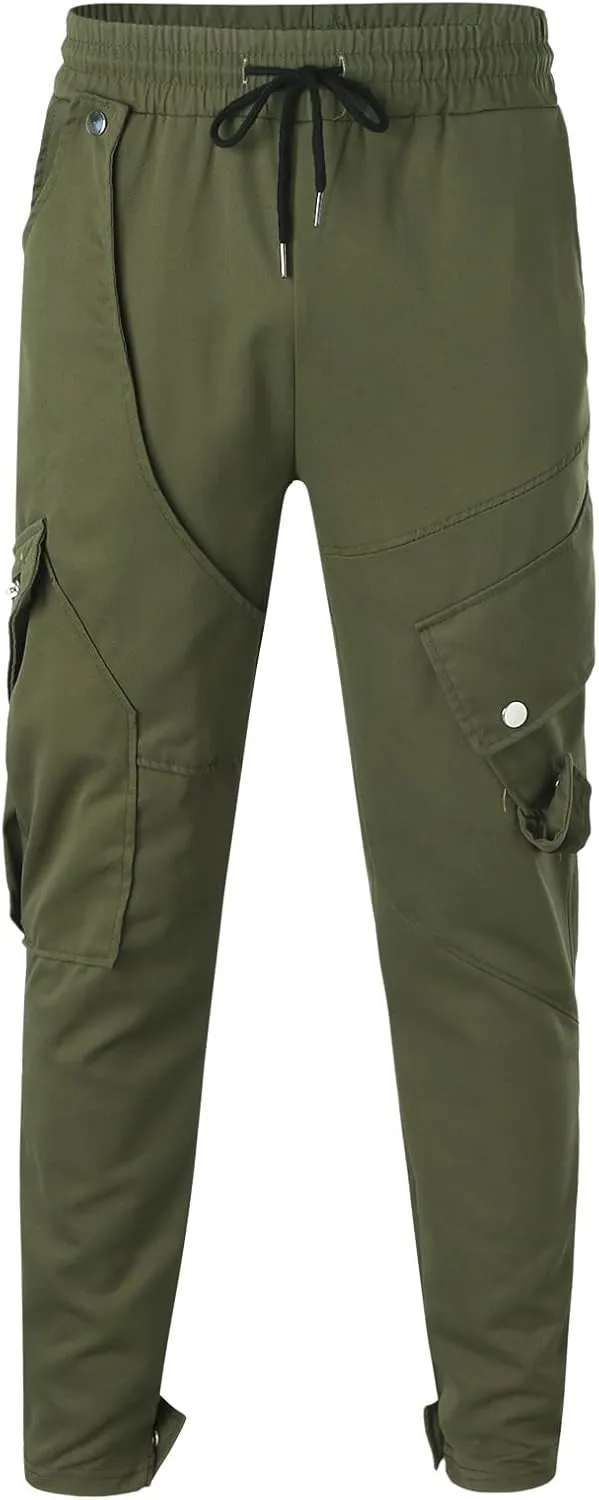 Cargo Pants for Men Relaxed Fit Mens Tapered Joggers Men's Flap Pocket Drawstring Elastic Waist Letter Graphic Street