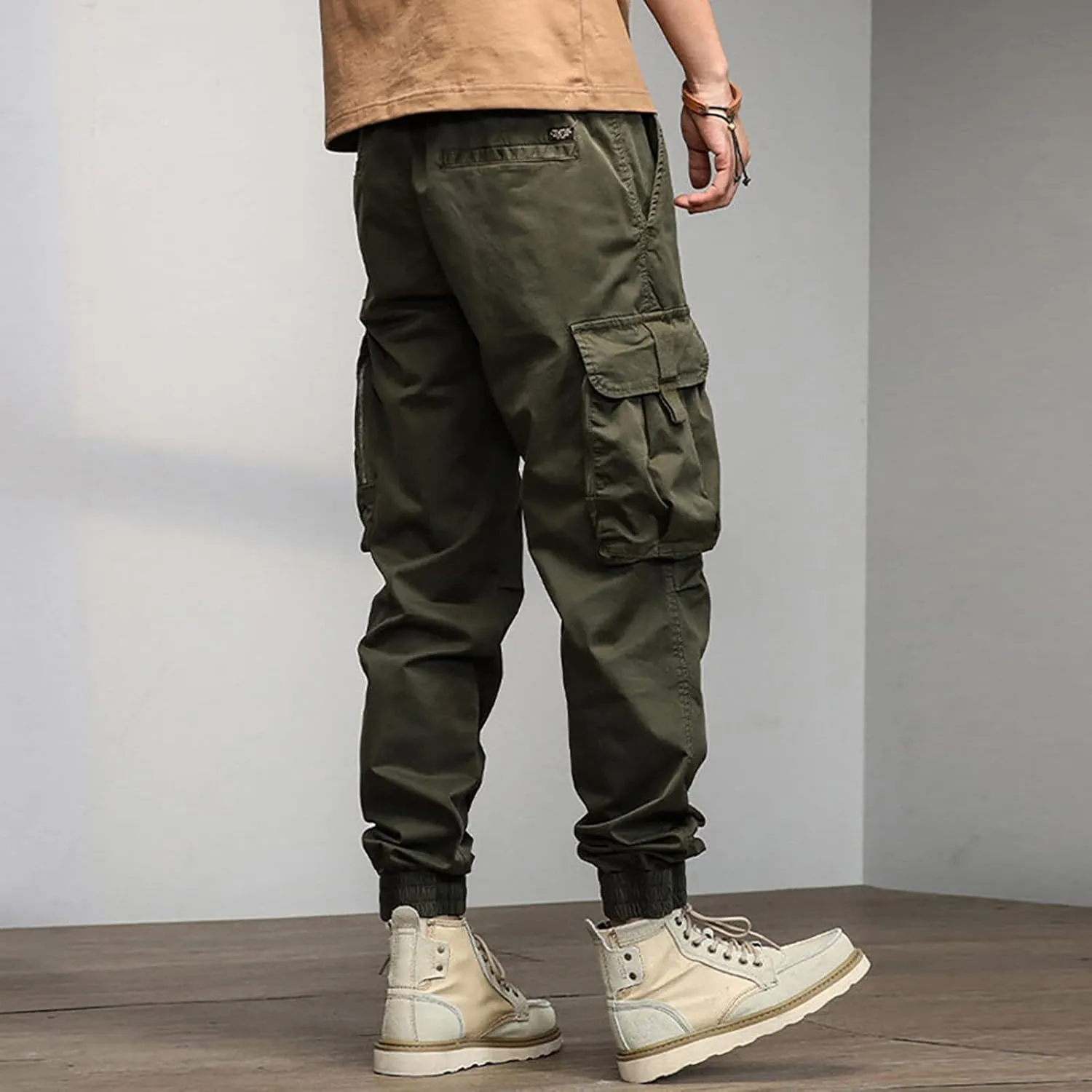 Cargo Sweatpants for Men Pockets Men's Hiking Cargo Straight Leg Sweatpants Stretch Elastic Waist Jogger Sports Pants