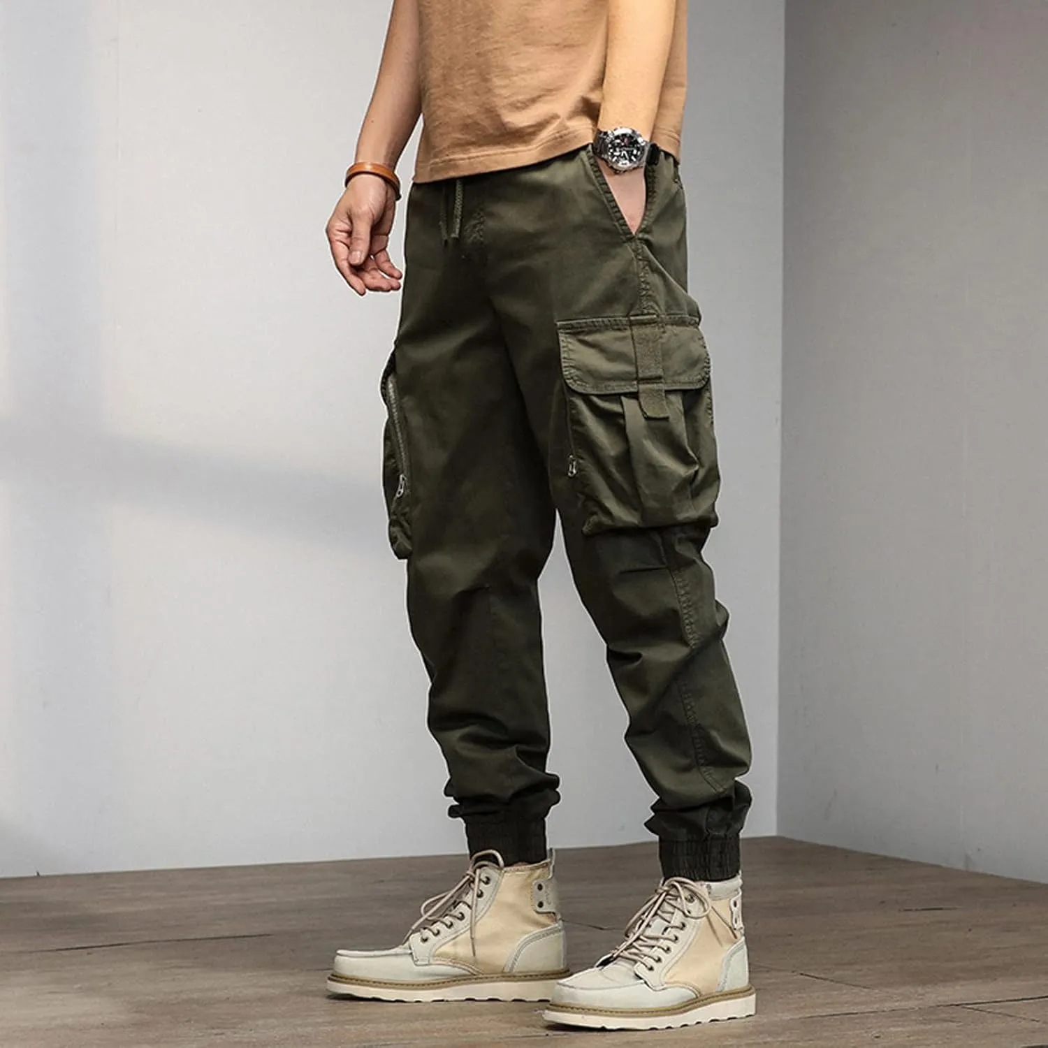 Cargo Sweatpants for Men Pockets Men's Hiking Cargo Straight Leg Sweatpants Stretch Elastic Waist Jogger Sports Pants