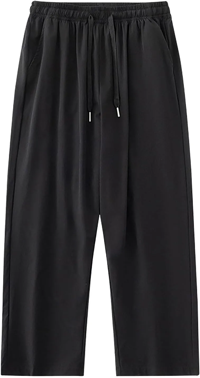 Casual Pants for Men Elastic Waist Lightweight Breathable Pants Summer Straight Loose Trousers with Pockets
