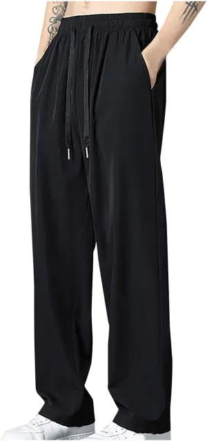Casual Pants for Men Elastic Waist Lightweight Breathable Pants Summer Straight Loose Trousers with Pockets