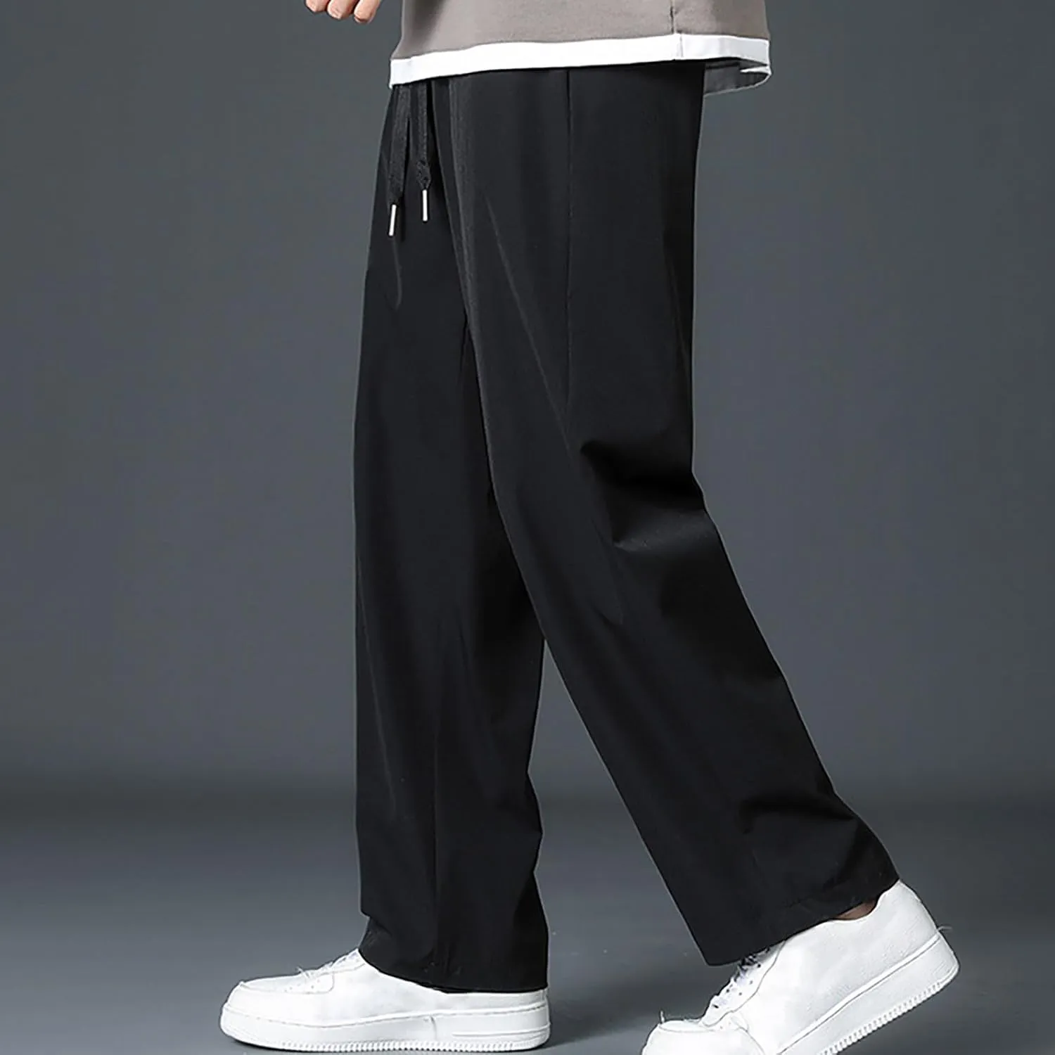 Casual Pants for Men Elastic Waist Lightweight Breathable Pants Summer Straight Loose Trousers with Pockets