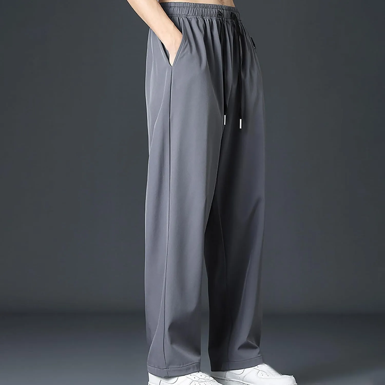 Casual Pants for Men Elastic Waist Lightweight Breathable Pants Summer Straight Loose Trousers with Pockets