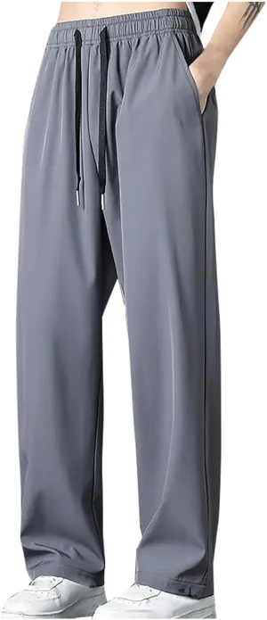 Casual Pants for Men Elastic Waist Lightweight Breathable Pants Summer Straight Loose Trousers with Pockets