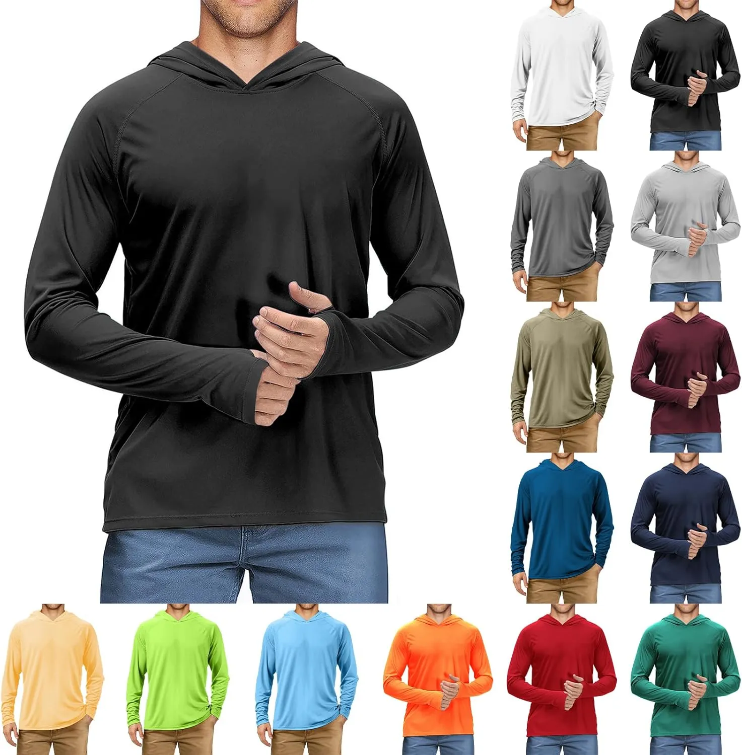 Casual Pullover Hoodies for Men Solid Color Sun Protection Sweatshirts Long Sleeve Fishing Shirt for Outdoor Climbing