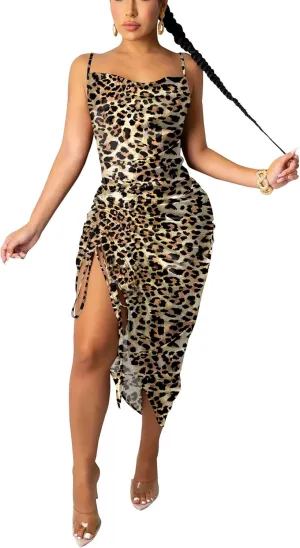 Club Dress Sexy Dress for Women Wedding Party Birthday Cocktail Spaghetti Strap Satin Side Ruched Midi Mini Dress