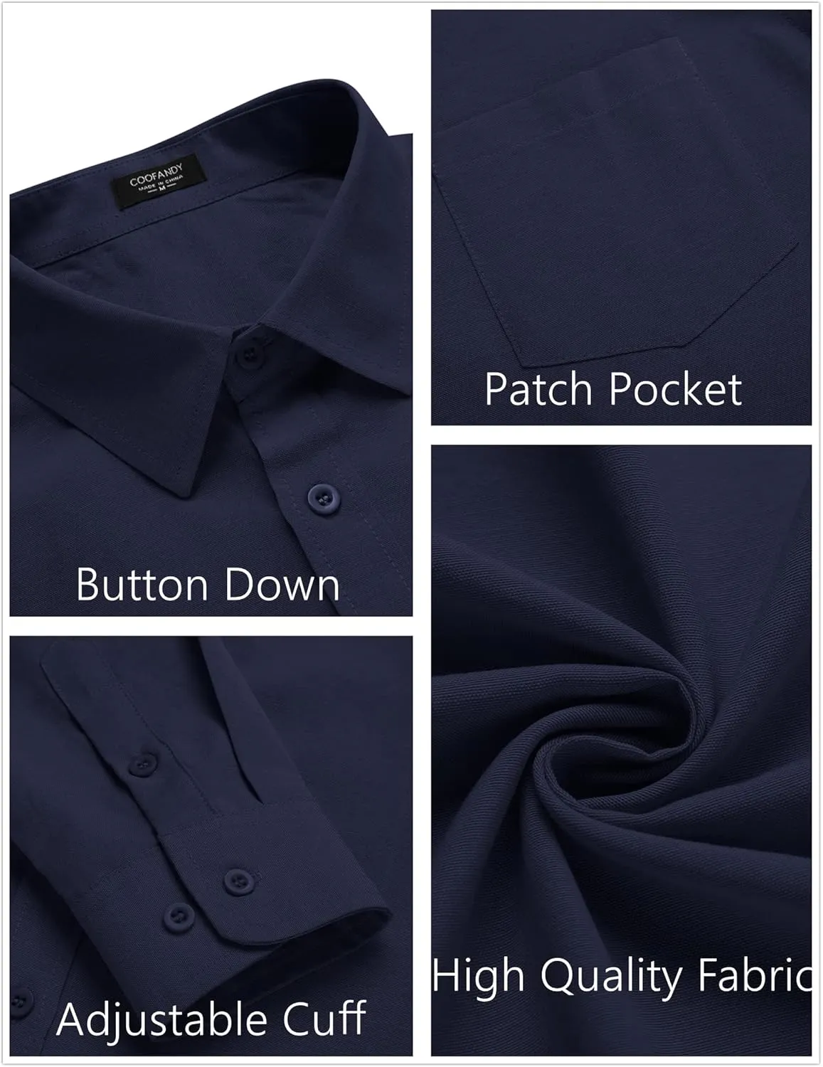 COOFANDY Men's Long Sleeve Button Down Shirt Casual Untucked Regular-Fit Oxford Dress Shirts