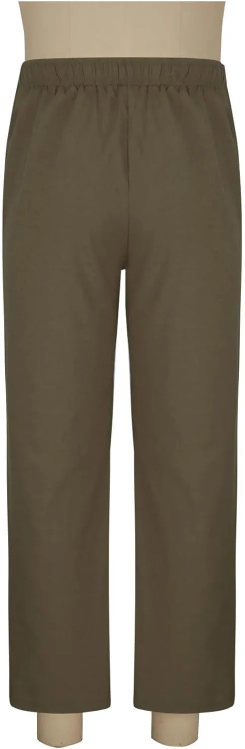 Cotton Linen Trousers for Men Trendy Elastic Drawstring Waist Pants Solid Casual Pant Summer Beach Vacation Clothing
