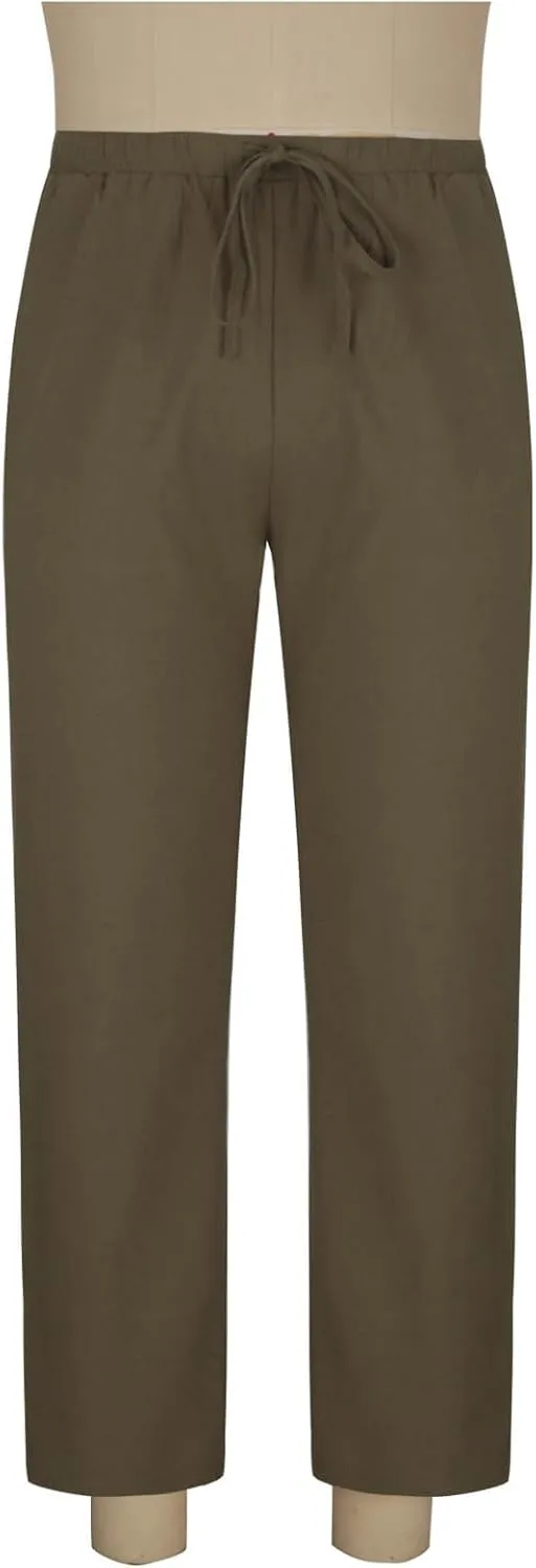 Cotton Linen Trousers for Men Trendy Elastic Drawstring Waist Pants Solid Casual Pant Summer Beach Vacation Clothing