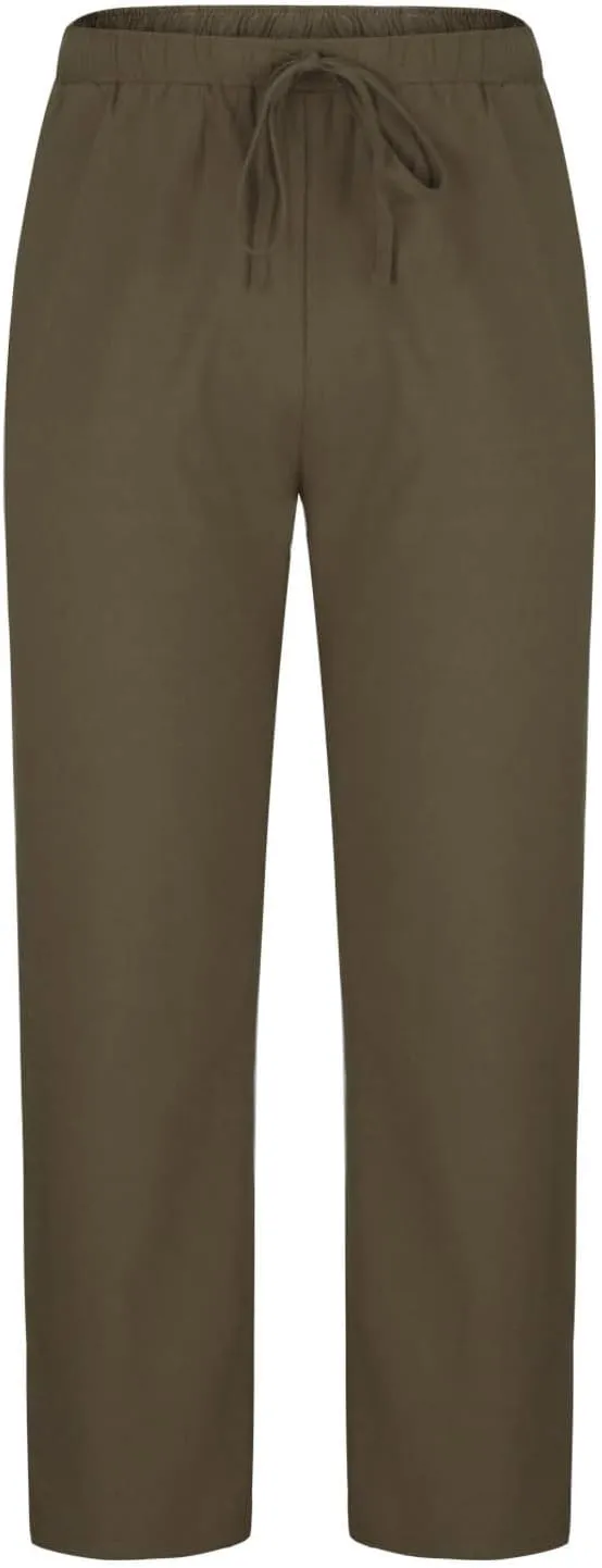 Cotton Linen Trousers for Men Trendy Elastic Drawstring Waist Pants Solid Casual Pant Summer Beach Vacation Clothing