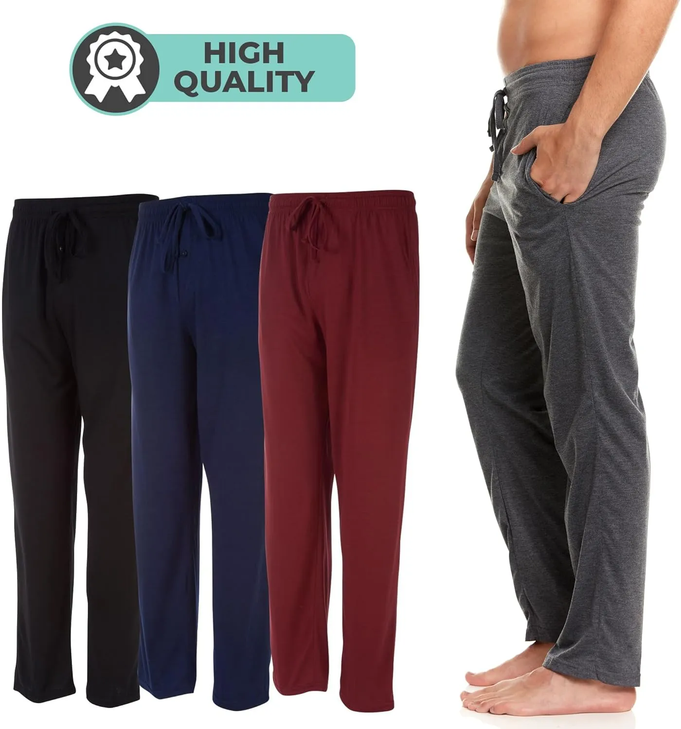 DARESAY Mens Lounge Pants with Pockets - Mens Pajama Pants - Lounge Pants Men, Up to 3XL Pack of 3