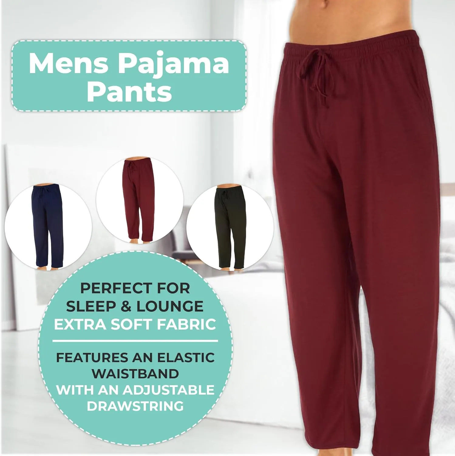 DARESAY Mens Lounge Pants with Pockets - Mens Pajama Pants - Lounge Pants Men, Up to 3XL Pack of 3