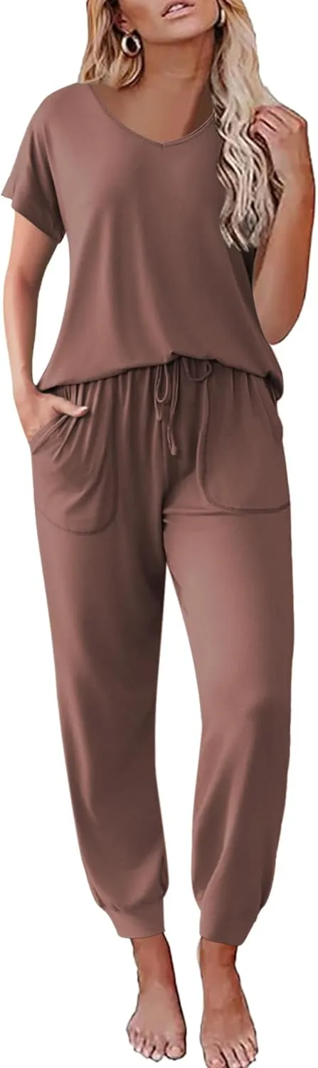 Ekouaer Pajama Sets for Women 2 Piece Lounge Sets Short Sleeve Pullover Top and Jogger Pants Pjs Sleepwear Tracksuit S-XXL